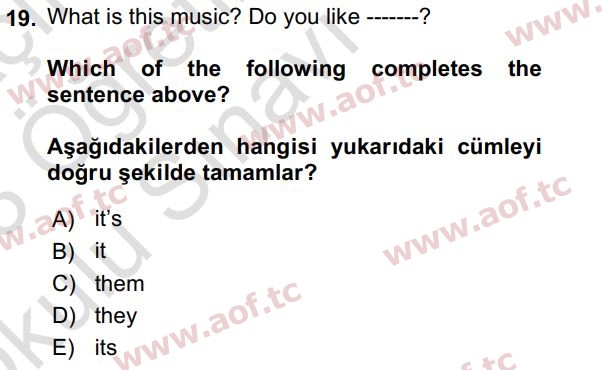 2023 İngilizce 2 Yaz Okulu 19. Çıkmış Sınav Sorusu