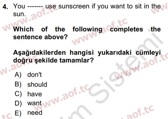 2023 İngilizce 2 Yaz Okulu 4. Çıkmış Sınav Sorusu