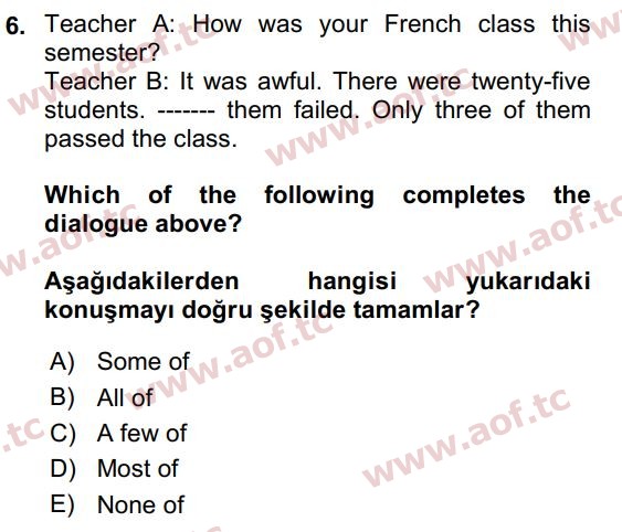 2023 İngilizce 2 Yaz Okulu 6. Çıkmış Sınav Sorusu