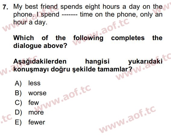 2023 İngilizce 2 Yaz Okulu 7. Çıkmış Sınav Sorusu