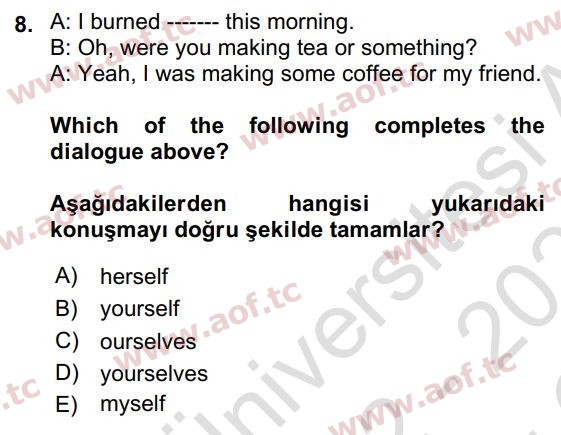 2023 İngilizce 2 Yaz Okulu 8. Çıkmış Sınav Sorusu