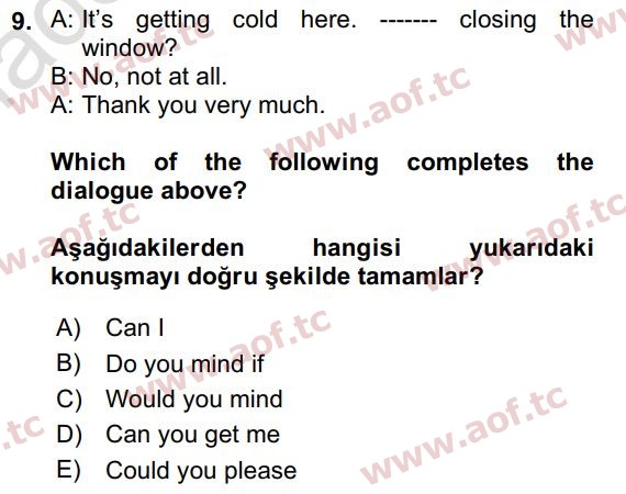 2023 İngilizce 2 Yaz Okulu 9. Çıkmış Sınav Sorusu