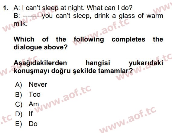 2024 İngilizce 2 Yaz Okulu 1. Çıkmış Sınav Sorusu