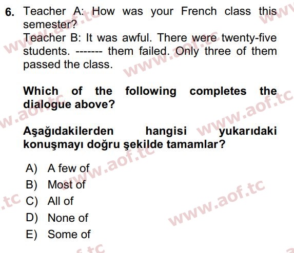 2024 İngilizce 2 Yaz Okulu 6. Çıkmış Sınav Sorusu