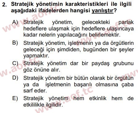 2019 Stratejik Yönetim Arasınav 2. Çıkmış Sınav Sorusu