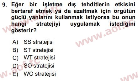 2019 Stratejik Yönetim Final 9. Çıkmış Sınav Sorusu
