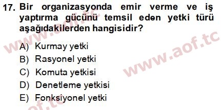 2015 Yönetim ve Organizasyon Arasınav 17. Çıkmış Sınav Sorusu