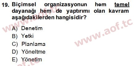 2015 Yönetim ve Organizasyon Arasınav 19. Çıkmış Sınav Sorusu