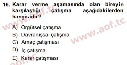 2015 Yönetim ve Organizasyon Final 16. Çıkmış Sınav Sorusu