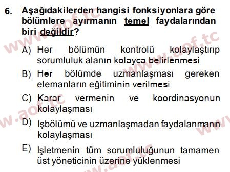 2015 Yönetim ve Organizasyon Final 6. Çıkmış Sınav Sorusu