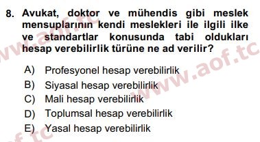 2017 Kamu Yönetimi Arasınav 8. Çıkmış Sınav Sorusu