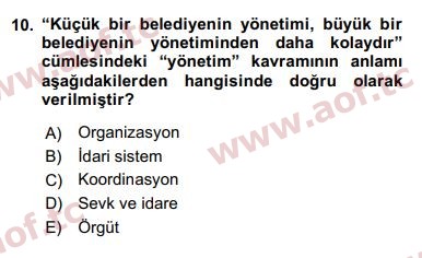 2018 Kamu Yönetimi Arasınav 10. Çıkmış Sınav Sorusu