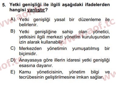 2018 Kamu Yönetimi Arasınav 5. Çıkmış Sınav Sorusu