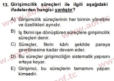 2015 Girişimcilik ve İş Kurma Arasınav 13. Çıkmış Sınav Sorusu