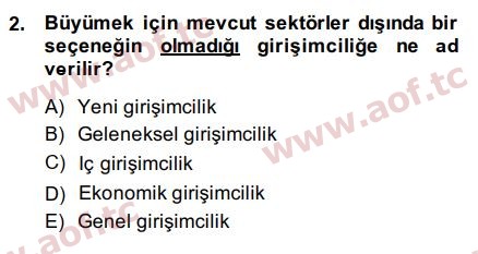 2015 Girişimcilik ve İş Kurma Arasınav 2. Çıkmış Sınav Sorusu