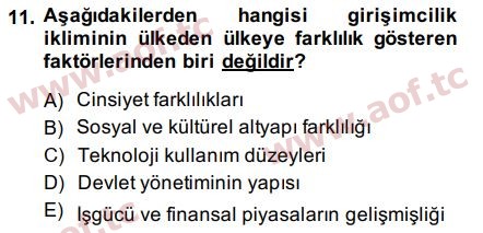 2015 Girişimcilik ve İş Kurma Final 11. Çıkmış Sınav Sorusu