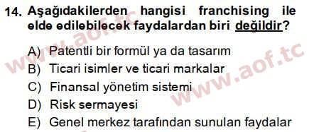 2015 Girişimcilik ve İş Kurma Final 14. Çıkmış Sınav Sorusu