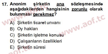 2015 Girişimcilik ve İş Kurma Final 17. Çıkmış Sınav Sorusu