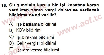 2015 Girişimcilik ve İş Kurma Final 18. Çıkmış Sınav Sorusu