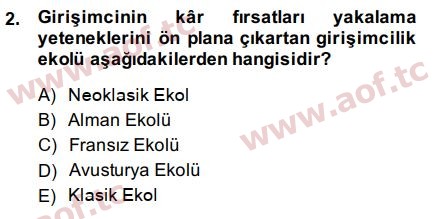 2015 Girişimcilik ve İş Kurma Final 2. Çıkmış Sınav Sorusu