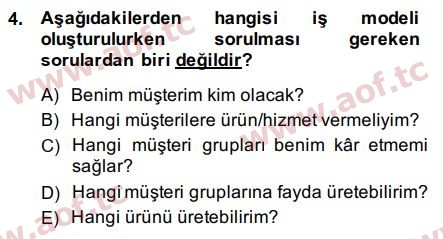 2015 Girişimcilik ve İş Kurma Final 4. Çıkmış Sınav Sorusu