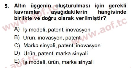 2015 Girişimcilik ve İş Kurma Final 5. Çıkmış Sınav Sorusu