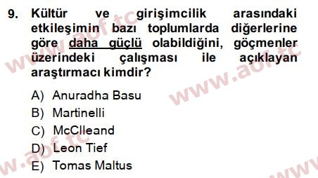 2015 Girişimcilik ve İş Kurma Final 9. Çıkmış Sınav Sorusu