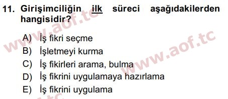 2016 Girişimcilik ve İş Kurma Arasınav 11. Çıkmış Sınav Sorusu