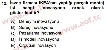 2016 Girişimcilik ve İş Kurma Arasınav 12. Çıkmış Sınav Sorusu