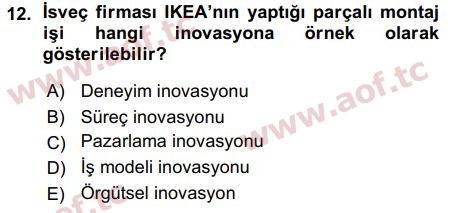 2016 Girişimcilik ve İş Kurma Arasınav 12. Çıkmış Sınav Sorusu