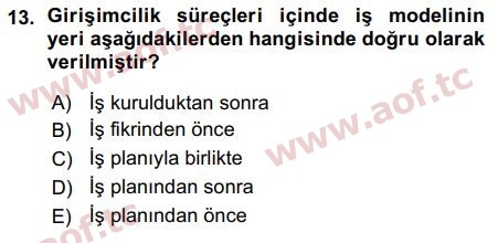 2016 Girişimcilik ve İş Kurma Arasınav 13. Çıkmış Sınav Sorusu