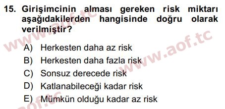 2016 Girişimcilik ve İş Kurma Arasınav 15. Çıkmış Sınav Sorusu