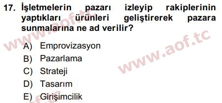 2016 Girişimcilik ve İş Kurma Arasınav 17. Çıkmış Sınav Sorusu