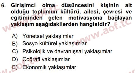 2016 Girişimcilik ve İş Kurma Arasınav 6. Çıkmış Sınav Sorusu