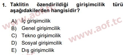 2016 Girişimcilik ve İş Kurma Final 1. Çıkmış Sınav Sorusu