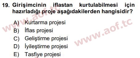 2016 Girişimcilik ve İş Kurma Final 19. Çıkmış Sınav Sorusu