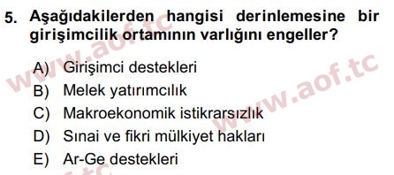 2016 Girişimcilik ve İş Kurma Final 5. Çıkmış Sınav Sorusu