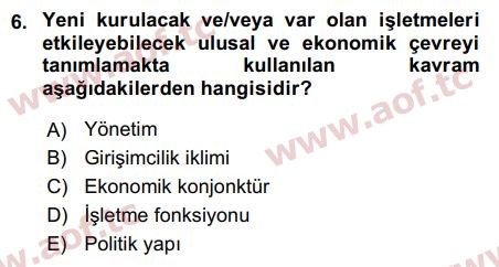 2016 Girişimcilik ve İş Kurma Final 6. Çıkmış Sınav Sorusu