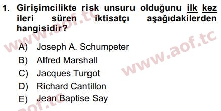 2017 Girişimcilik ve İş Kurma Arasınav 1. Çıkmış Sınav Sorusu