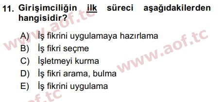 2017 Girişimcilik ve İş Kurma Arasınav 11. Çıkmış Sınav Sorusu