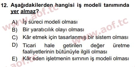 2017 Girişimcilik ve İş Kurma Arasınav 12. Çıkmış Sınav Sorusu