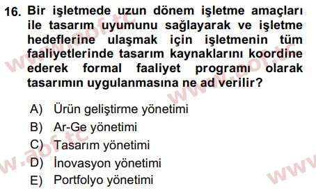 2017 Girişimcilik ve İş Kurma Arasınav 16. Çıkmış Sınav Sorusu