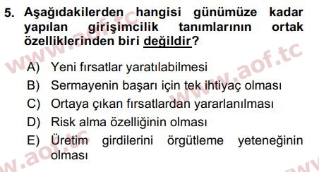 2017 Girişimcilik ve İş Kurma Arasınav 5. Çıkmış Sınav Sorusu