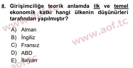 2017 Girişimcilik ve İş Kurma Arasınav 8. Çıkmış Sınav Sorusu