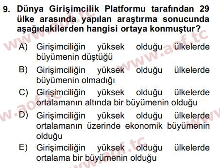 2017 Girişimcilik ve İş Kurma Arasınav 9. Çıkmış Sınav Sorusu