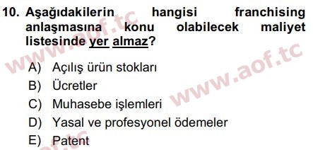 2017 Girişimcilik ve İş Kurma Final 10. Çıkmış Sınav Sorusu