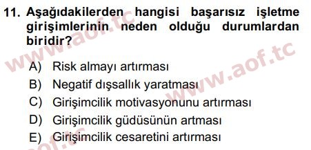 2017 Girişimcilik ve İş Kurma Final 11. Çıkmış Sınav Sorusu