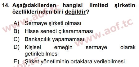 2017 Girişimcilik ve İş Kurma Final 14. Çıkmış Sınav Sorusu