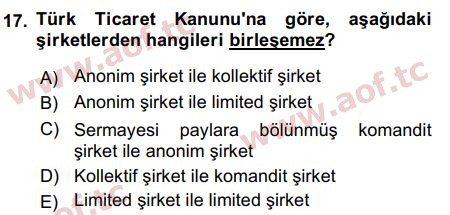 2017 Girişimcilik ve İş Kurma Final 17. Çıkmış Sınav Sorusu