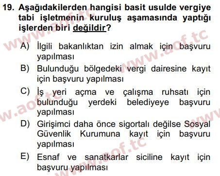 2017 Girişimcilik ve İş Kurma Final 19. Çıkmış Sınav Sorusu